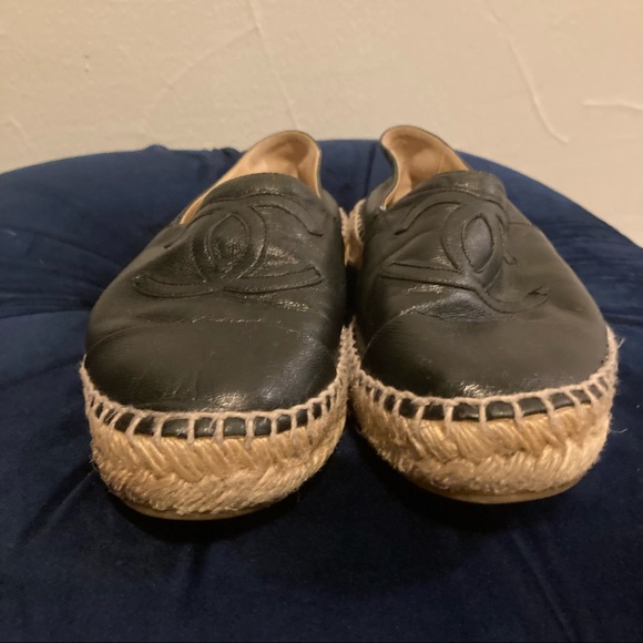 Chanel Black Leather Platform Espadrille Flats 8 - Picture 4 of 7